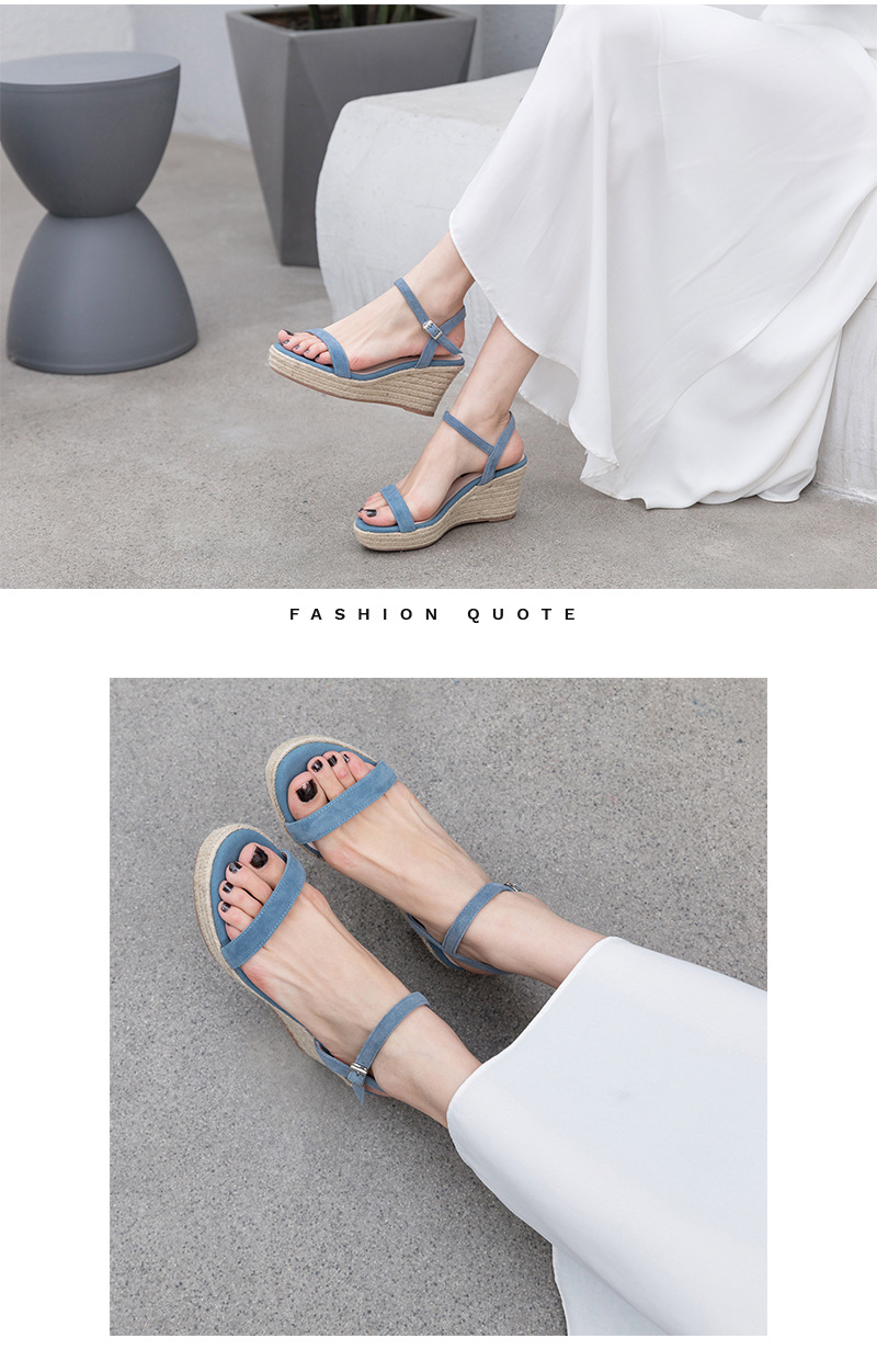 Sandal nữ quai ngang hở mũi gót cao 7 cm đế rơm — Màu đen chi tiết 9