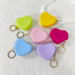 Candy Color Children's Cute Love Silicone Coin Purse Solid Color Peach Heart Coin Bag Backpack Hanging Ornament Heart-shaped Zipper Bag