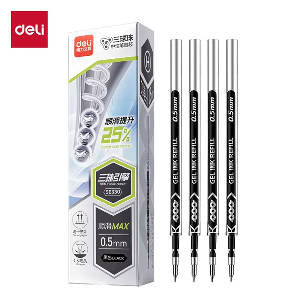 Deli Hexagonal Warrior Student Quick-Dry Three-Ball Ballpoint Pen Refill 0.5mm Retractable Gel Pen Refill Wholesale