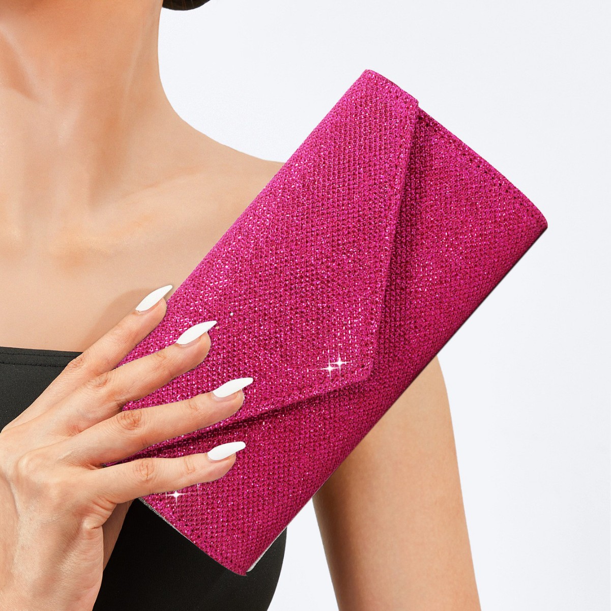 时尚新款链条亮片信封包轻奢风手拿包磁扣设计晚宴包派对礼服包