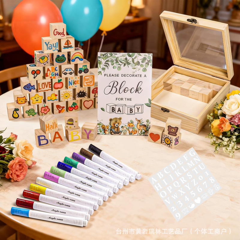 Cross-border wooden baby baptism sign, game party banquet welcome sign, photo frame, blank wooden block for graffiti, wholesale