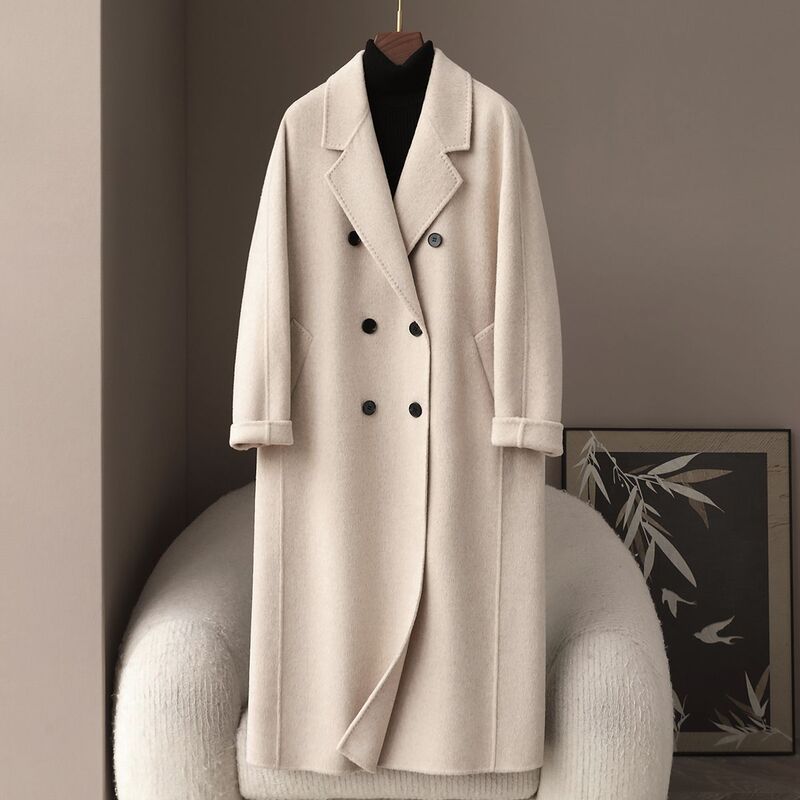 Small amount of clothing 2025 spring new 30 camel velvet double-sided tweed coat women's long double-breasted wool coat