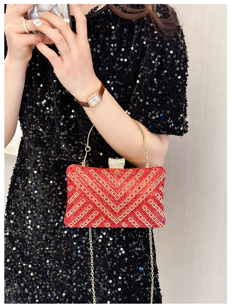 High-end evening dress, lady's water diamond clutch bag, diamond-encrusted bag, colorful diamond chain cheongsam bag, evening bag, women's handbag undefined