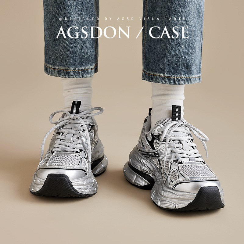 Augustion Silver Daddy Shoes Mujer 2025 Nuevo verano casual retro running zapatillas de malla de suela gruesa