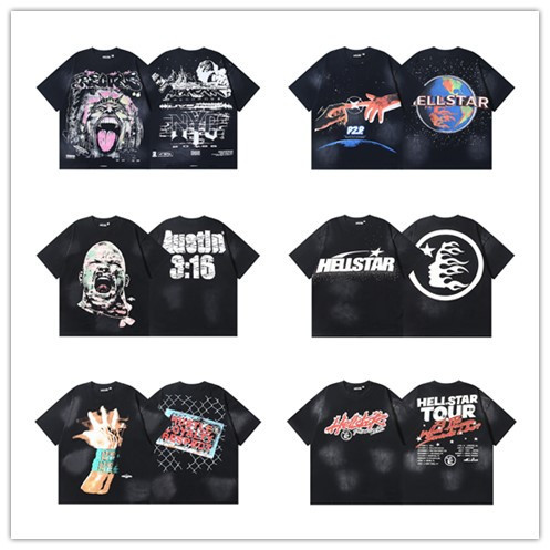Foreign Trade American Trend Hellstar Hellstar Retro Washed Distressed T-Shirt Hip-Hop High Street Pure Cotton Short-Sleeved Men's