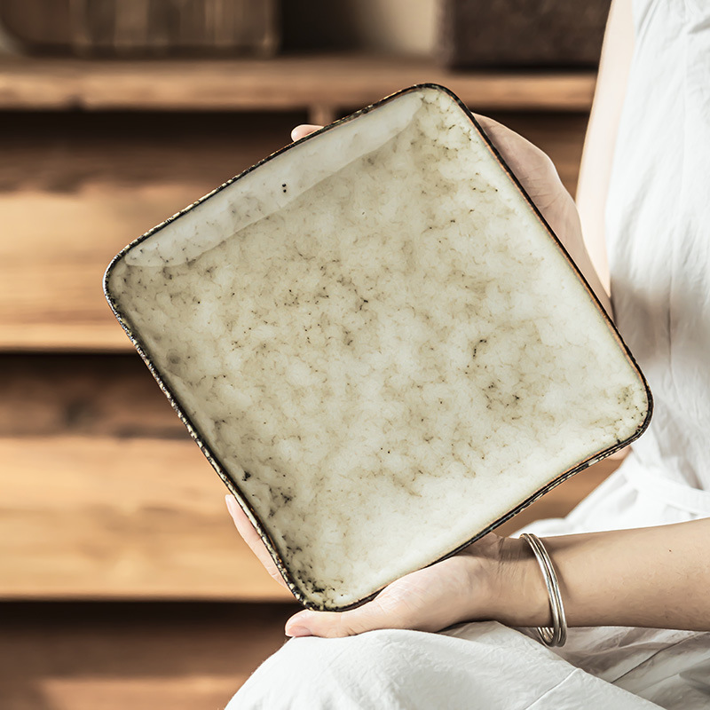 Plato cuadrado de cerámica, horno de alimentación, plato de postre, plato de sushi, plato de pastel, platos caseros, platos de platos