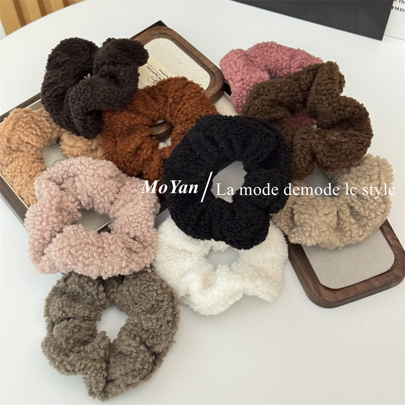 秋冬新款羊羔毛大肠发圈毛绒橡皮筋扎头发高弹发绳羊毛卷头绳头花