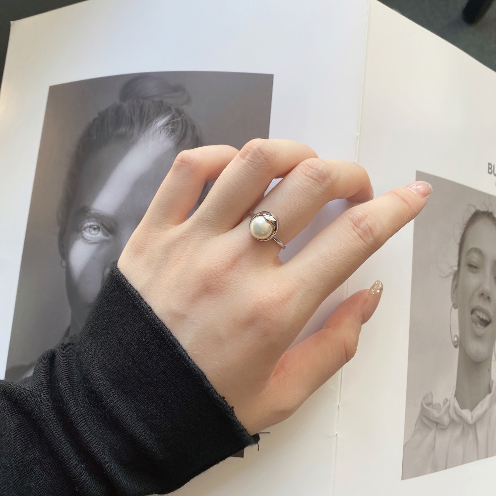 Fashion Geometric Sterling Silver Plating Artificial Pearls Open Ring