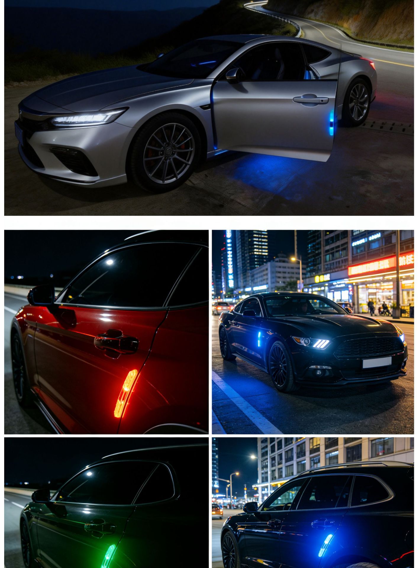 Solar-Powered Car Anti-Collision Warning Light Led Strobe Light Motorcycle Decorative Light No-Wiring Door Handle Anti-Scratch