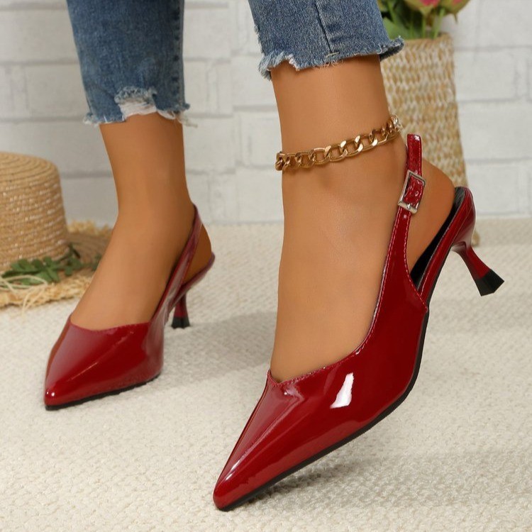 Sandalias de Tacón Alto con Punta Cerrada de Tela y Caucho, Tacón Fino, Punta Afilada, para Mujer, Verano image 11