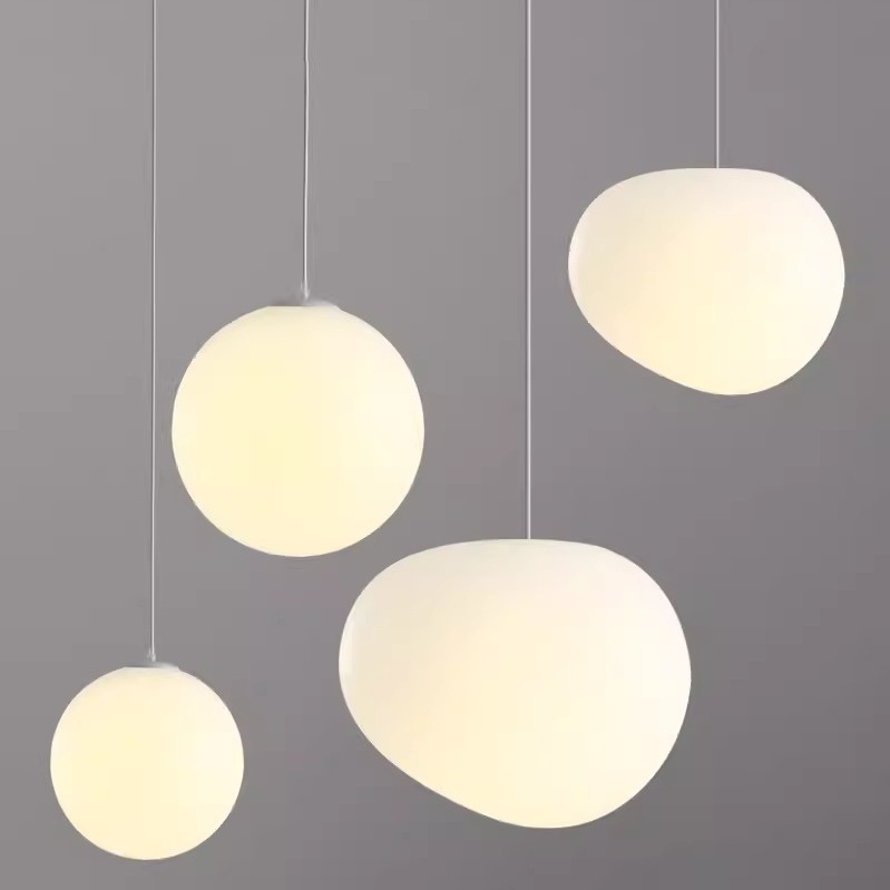 Nordic minimalist creamy white round pebble pendant lamp restaurant duplex staircase clothing store window shopping mall wedding celebration lamp