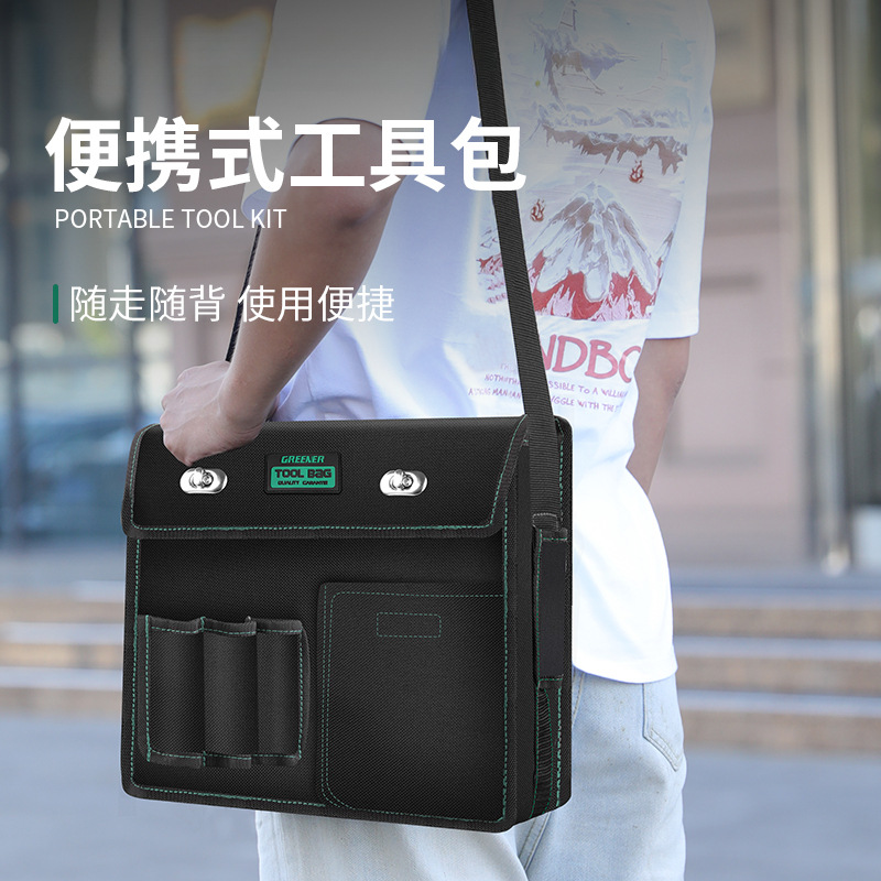 Kit de herramientas de lona verde para electricista especial fuerte y duradero bolsa de herramientas de carpintería bolsa de almacenamiento bolsa de lona gruesa y resistente al desgaste