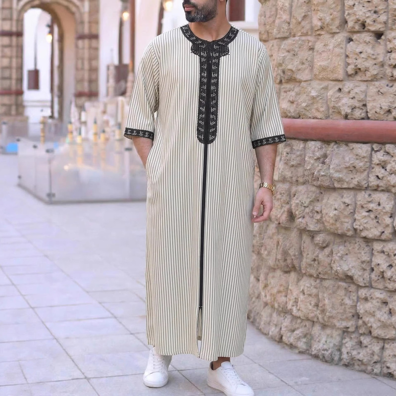 2026 New Embroidered Clothing Embroidered Long Shirt Casual Youth Men's Long Robe Men's Holiday Dress