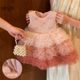 【柠里】周岁礼服女宝宝生日连衣裙26新款冬女童公主裙加绒背心裙