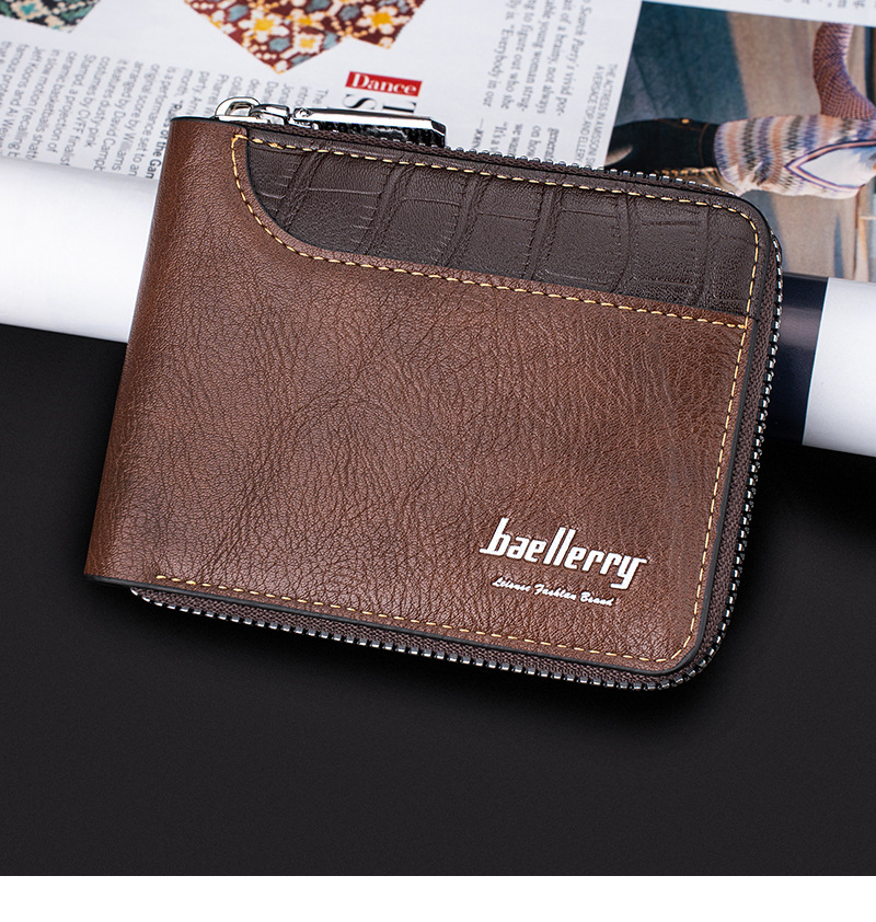 New Men's Short Wallet Retro Multi Slot Zipper Coin Purse Contrasting Color Card Bag_voghion.com