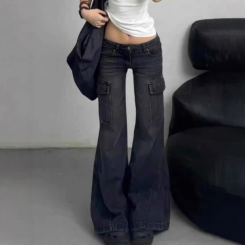 American Style Retro Low Waist Flared Jeans Women's Autumn New Spice Girl Loose Wide Leg Overalls Long Pants
