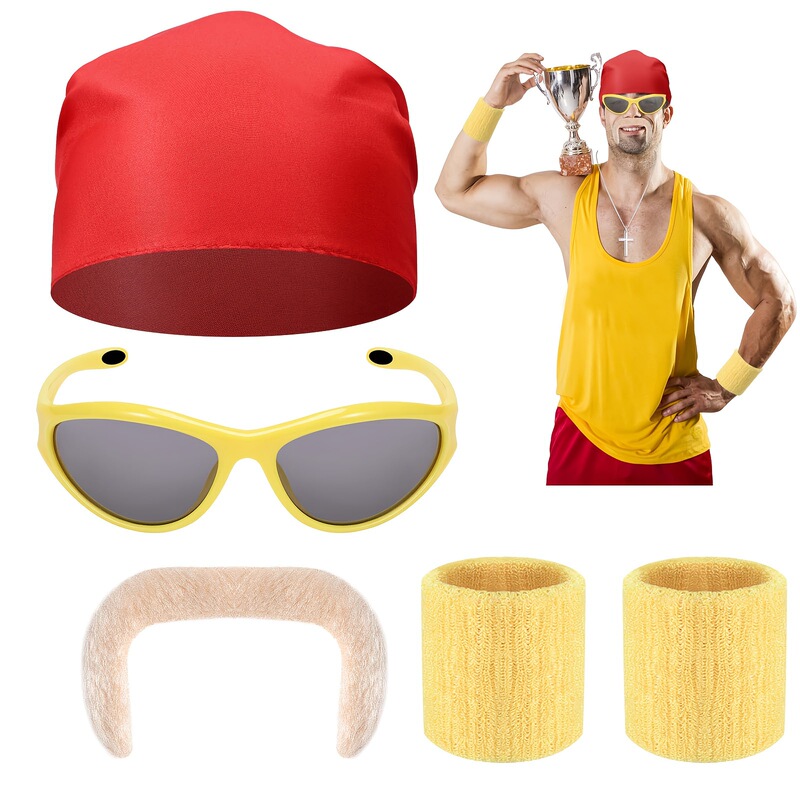 Halloween Wrestler Costume Set Headscarf Beard Wristband Dress up Props Men's Wrestler Dress up Lp609