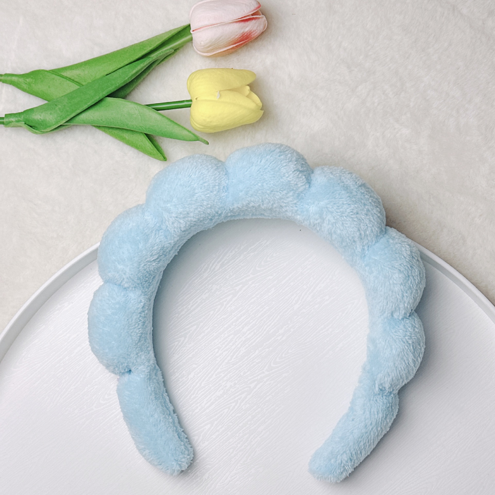 Diadema de Esponja tipo Nube de Tela para Lavado de Cara