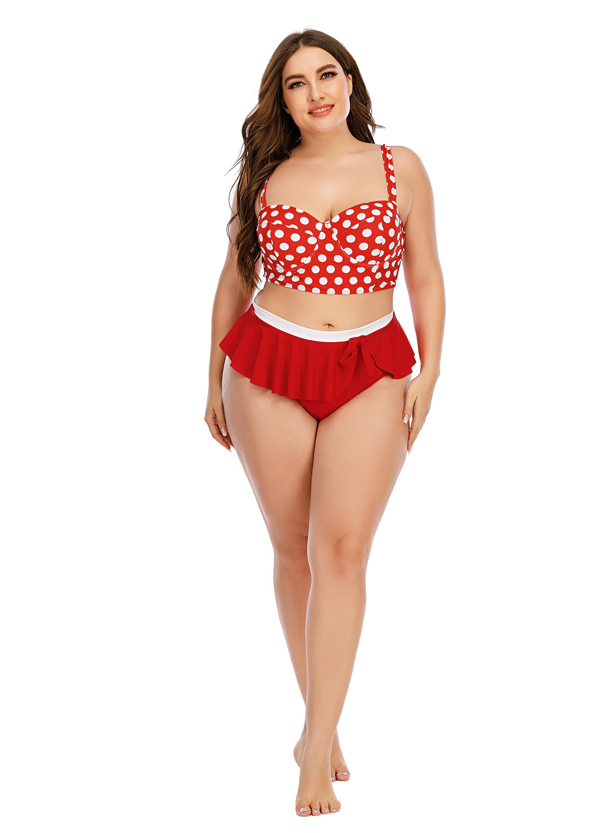 plus size wave point high waist sling Tankini two-piece set NSJHD124886