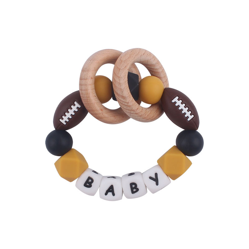 Nuevo bebé suministros de dibujos animados rugby mordedor chupete cadena calmante bebé DIY pulsera mordedor conjunto de dos piezas