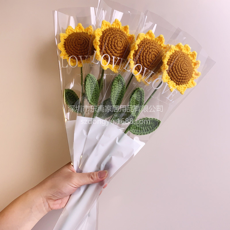 Girasol acabado ramo tejido a mano flor artificial lana flor graduación regalo para novia niña cumpleaños maestro
