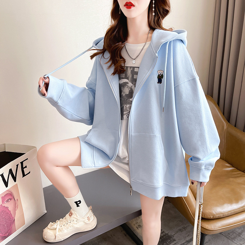 2022 autumn and winter new long sleeve sweater women's sweet thin hooded cardigan coat zipper top plus size women's fashion