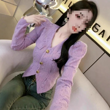 蕾丝打底衫女长袖秋冬2025新款设计感小众修身显泡泡袖短款开衫