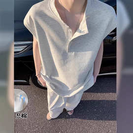 亨利领纯色无袖T恤男夏季速干凉感宽松美式潮流简约运动坎肩背心