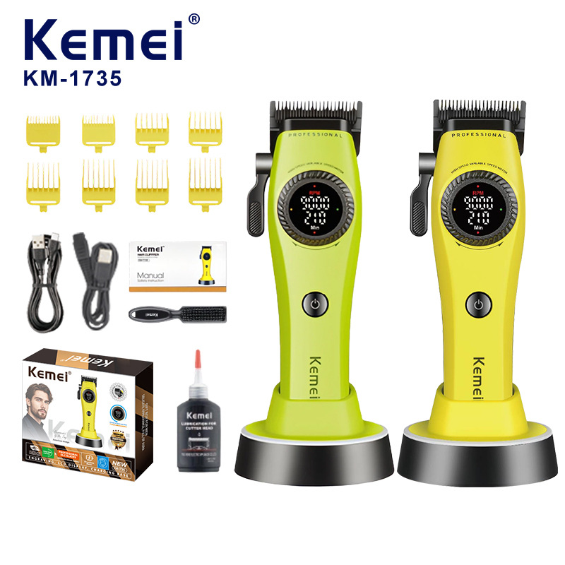 Kemei tijeras eléctricas de empuje transfronterizas 21 engranajes barbería profesional tijeras de corte de pelo eléctricas de alta velocidad KM-1735