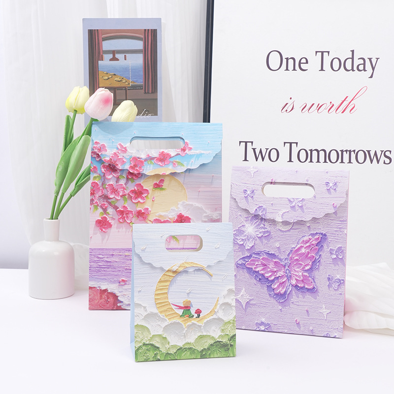 创意油画感礼品袋小清新文艺手提袋男女朋友生日礼物精美包装纸袋