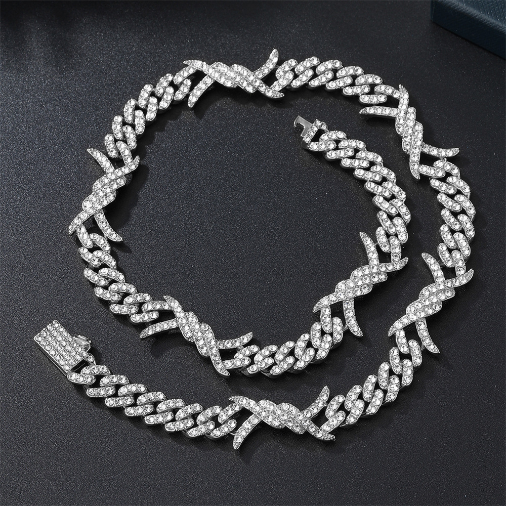 48g Weight Zircon Inlay Material Necklace Classification Alloy Chain Material 1 Piece Quantity Holiday Occasion Alloy Material Solid Color Pattern All Seasons Season Unisex Gender Inlay Design Hip-Hop Style Hip-Hop Solid Color Alloy Inlay Zircon Unisex Necklace Men Chain Necklaces 3
