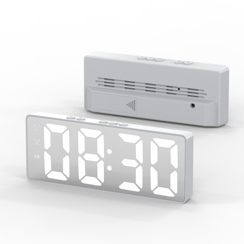 越境販売推奨 LEDミラー電子目覚まし時計 USB/電池両用 スマート音声制御時計 学生向け|undefined