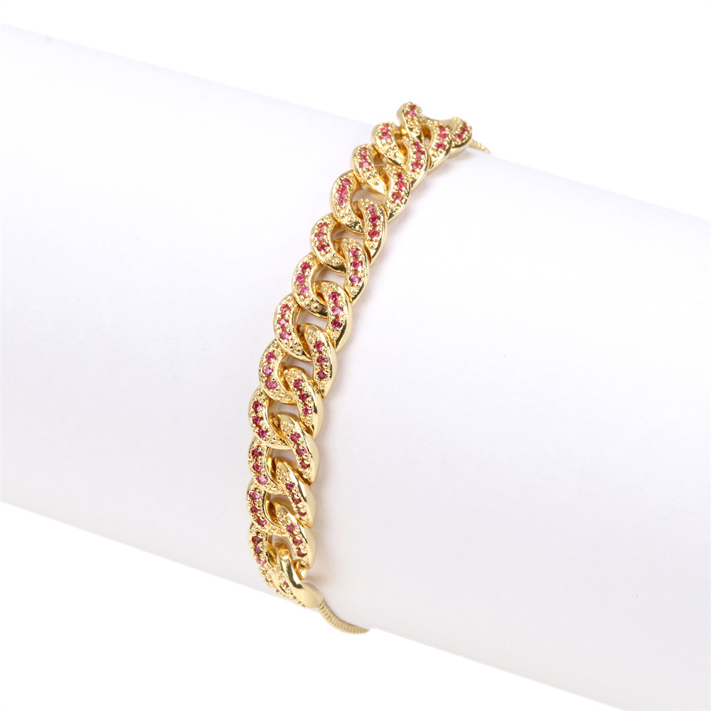 Fashion Cuban bracelet inlaid micro-color zirconium personality copper bracelet