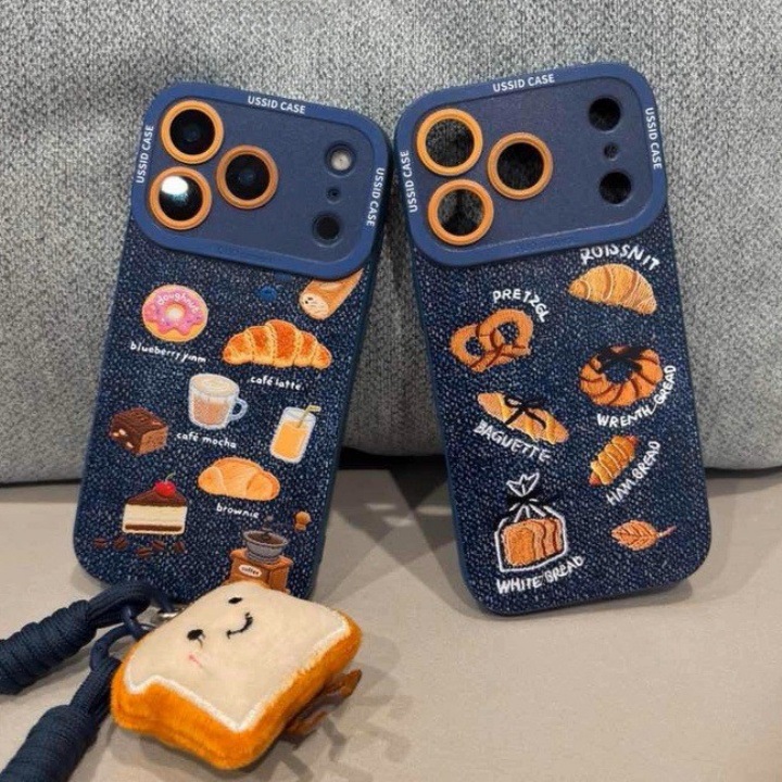 Dropshipping Denim Bread Apple 17 Pro Max New Model 15 Silicone 14 Anti-Drop 12 Soft 13 with Lanyard 16 Phone Case