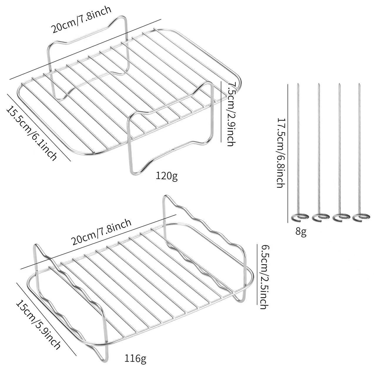 Ventas transfronterizas 201 accesorios de freidora de aire multifuncional rectangular de acero inoxidable parrilla de parrilla doméstica de doble capa marco de vapor