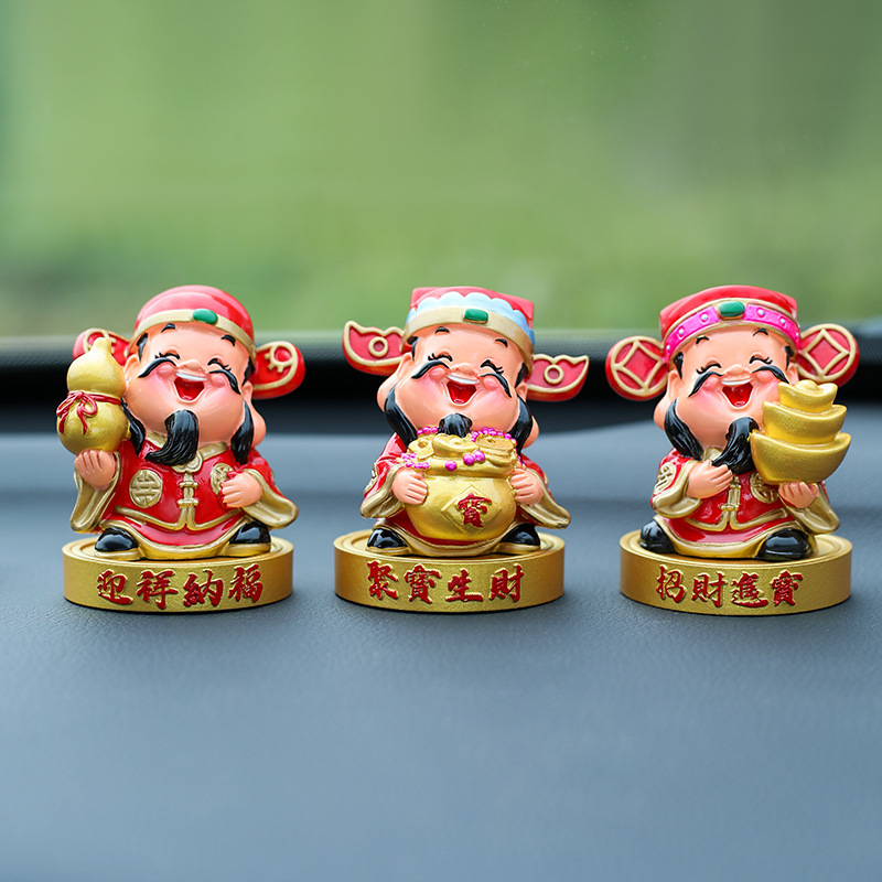 Blue Cat New Arrival Auspicious Wealth Red Q-Version Wealth Deity Holding Ingot Treasure Basin Resin Festive Craft Ornament