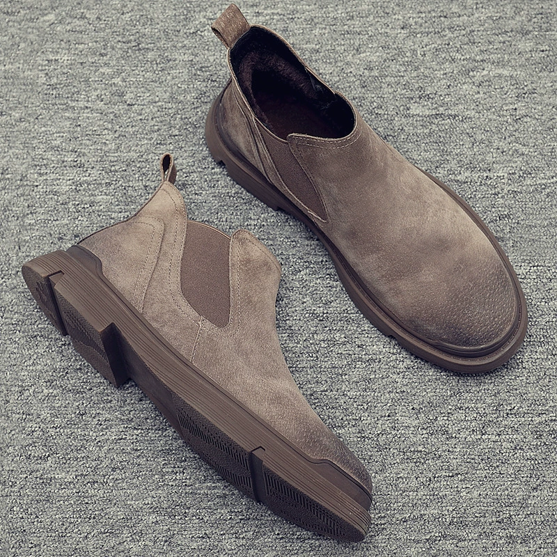 Челси сапоги мужские зимние бархатные кожаные сапоги короткие сапоги в британском стиле