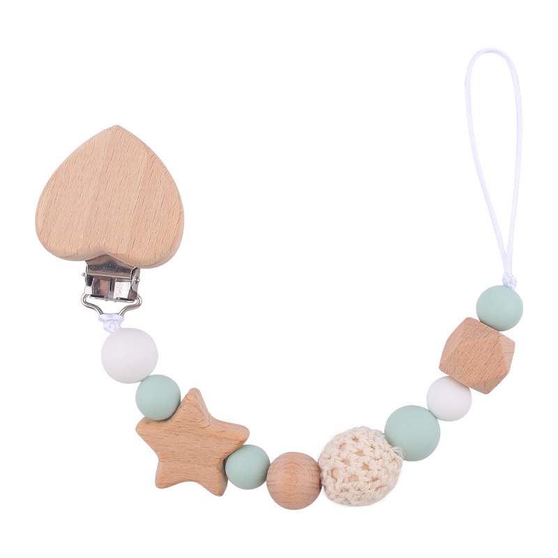 Nuevo bebé de dibujos animados melocotón corazón Haya clip calmante bebé DIY estrella mordedura chupete cadena anti-gota cadena