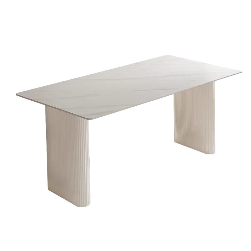 Cream-Colored Slate Dining Table for Small Apartments, Rectangular Home Dining Table and Chair Set, French-Style Light Luxury Dining Room, Matte Dining Table