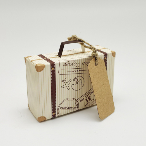 Cross-border mini suitcase candy box gift packaging box with jute rope tag baking packaging box