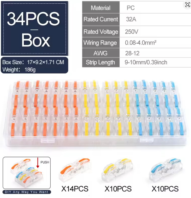Kit de empalme eléctrico de conexión rápida para terminales de acoplamiento compactos de empuje en línea 28-12 AWG