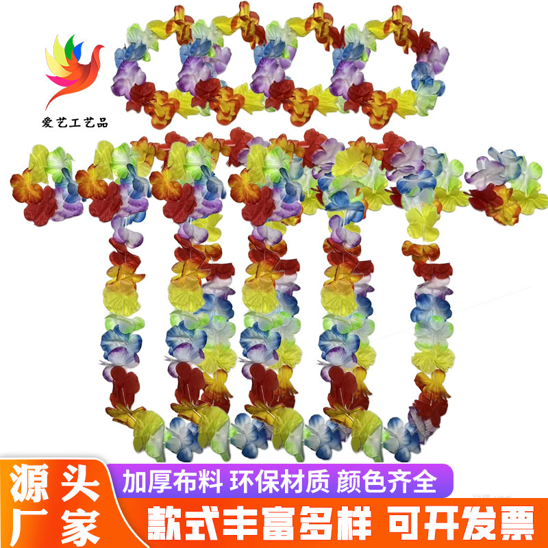 Cross-Border Floral Wreath Set: 30 Headbands, 12 Bracelets, 6 Sets of Polyester Fabric Colorful Floral Wreath Bracelet Sets