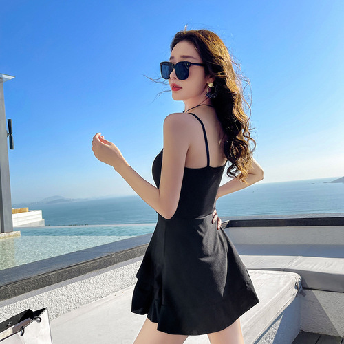 2024 new style sexy swimwear for hot spring ladies one-piece skirt style conservative halterneck slimming belly-covering swimsuit