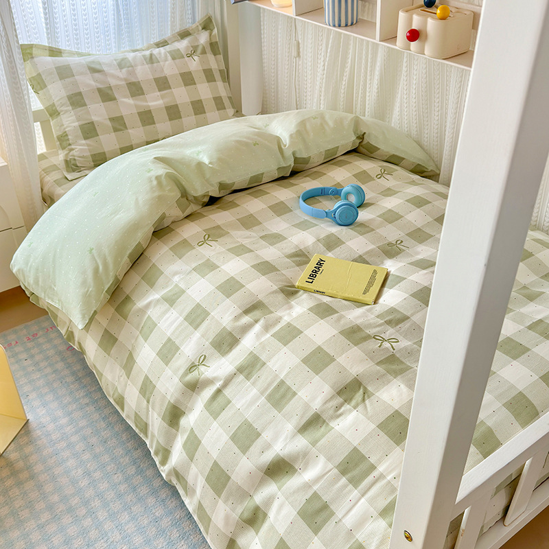 Ropa de cama de tres piezas para dormitorio de estudiantes de algodón puro 100 funda de edredón de sábana individual para dormir desnuda