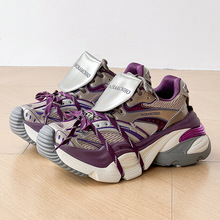 紫色绑带老爹鞋男女款小众解构厚底增高情侣运动休闲鞋潮