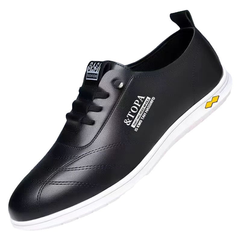 Zapatos de cuero, informales y modernos, antideslizantes, de suela plana, cómodos, informales, de caña baja, de suela blanda, transpirables, modernos, versátiles, con cordones, para hombre