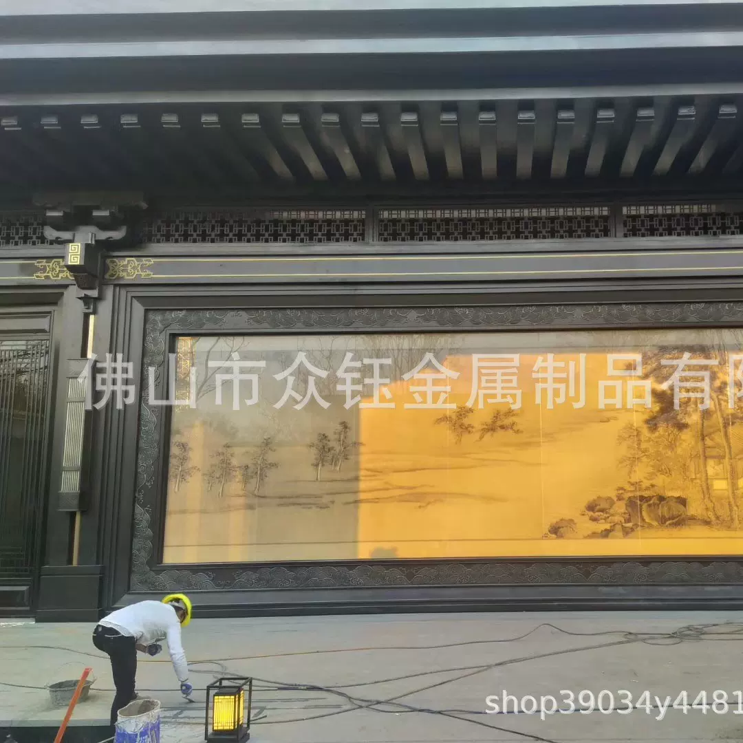 小区大门复古装饰金属斗拱新中式门楼售楼部不锈钢斗拱古建结构