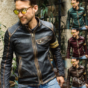 Foreign Trade Amazon European and American Men's Leather Jackets Men's Youth Stand-Up Collar Punk Men's Motorcycle Leather Jackets