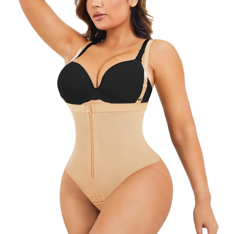 Ding-Women's Seamless Thong Shapewear Zipper Double Tummy Control Panties High Waist Corset Shapewear 130g