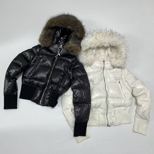 Winter new detachable fur collar down jacket waist slimming 90 white duck down coat women/black * Yi Mengling